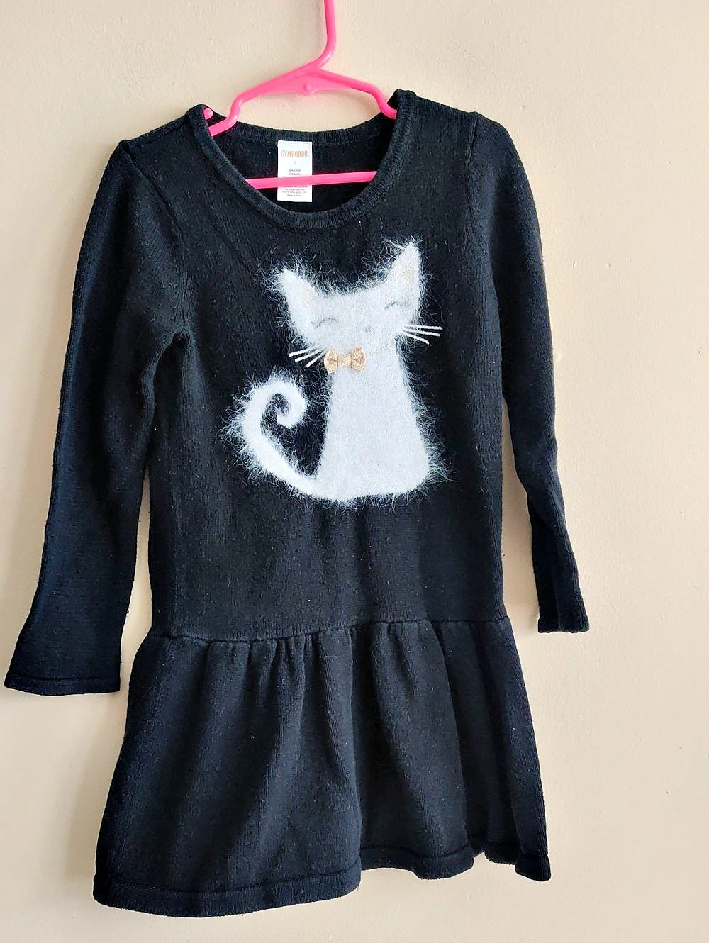 Gymboree Cat Black Sweater Dress Girls' Black & White Dress Long Sleeve Size 5T